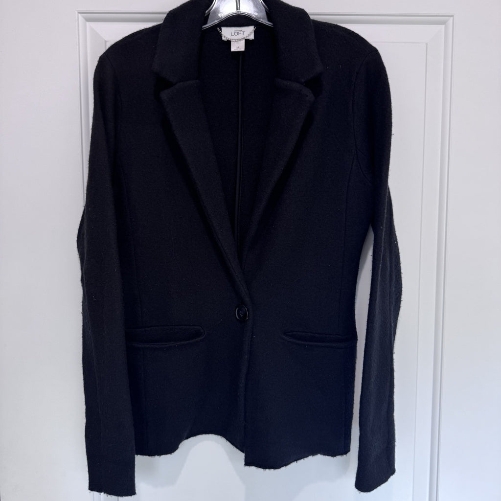 Ann Taylor LOFT Merino Wool Blazer Black Single Button Jacket Women’s Medium