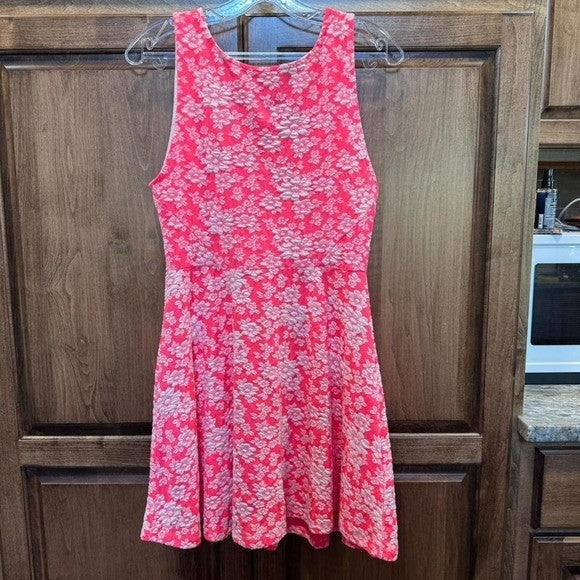 H&M Divided Hot Pink Textured Floral Dress | Size 10