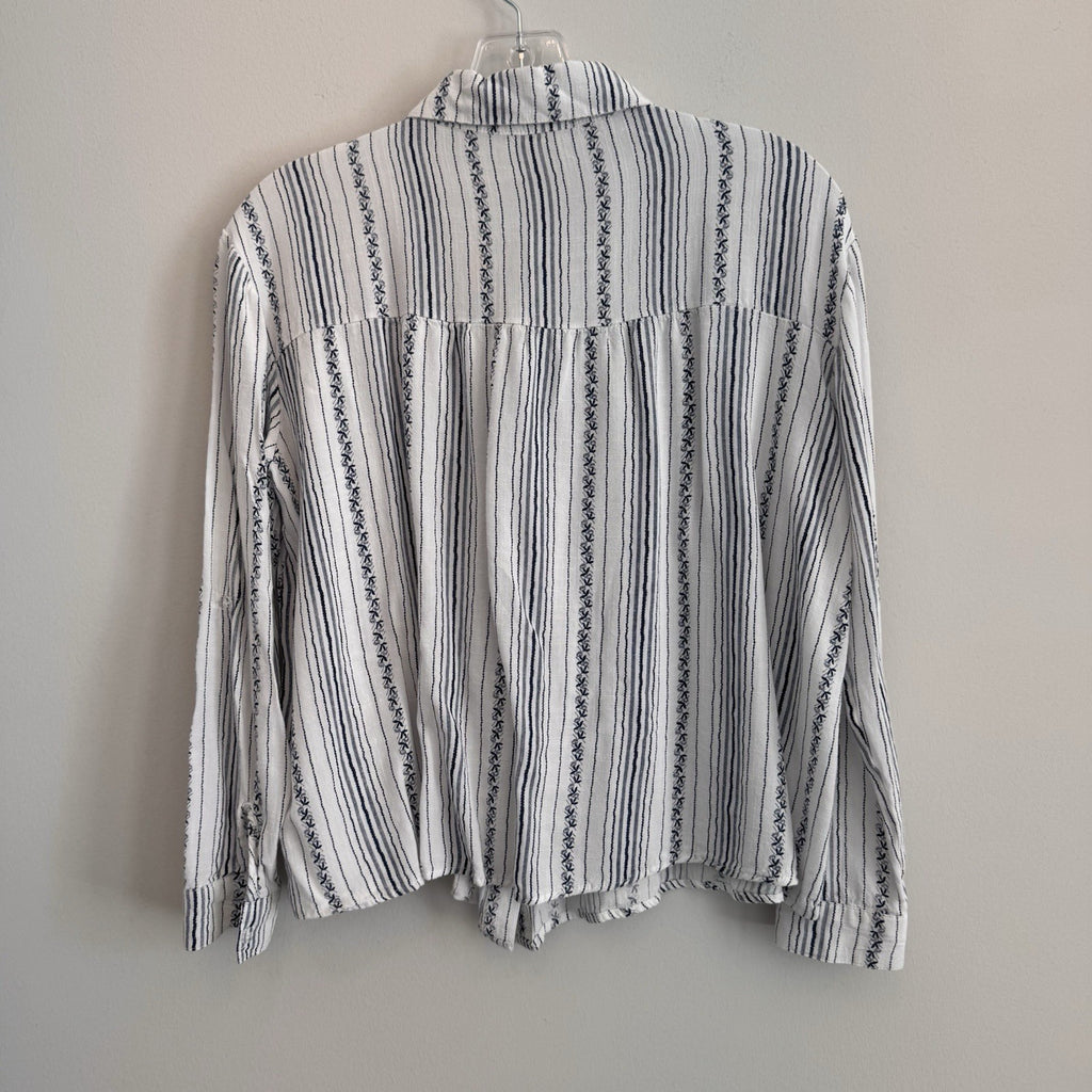 Altar'd State Cotton Linen Striped Button Down Shirt S White Blue Boho Women’s