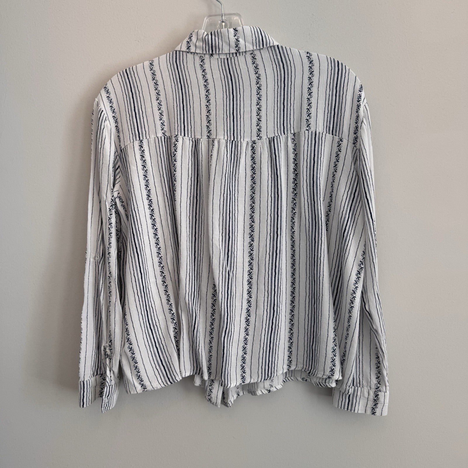 Altar'd State Cotton Linen Striped Button Down Shirt S White Blue Boho Women’s