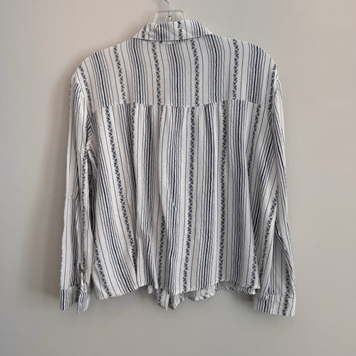 Altar'd State Cotton Linen Striped Button Down Shirt S White Blue Boho Women’s