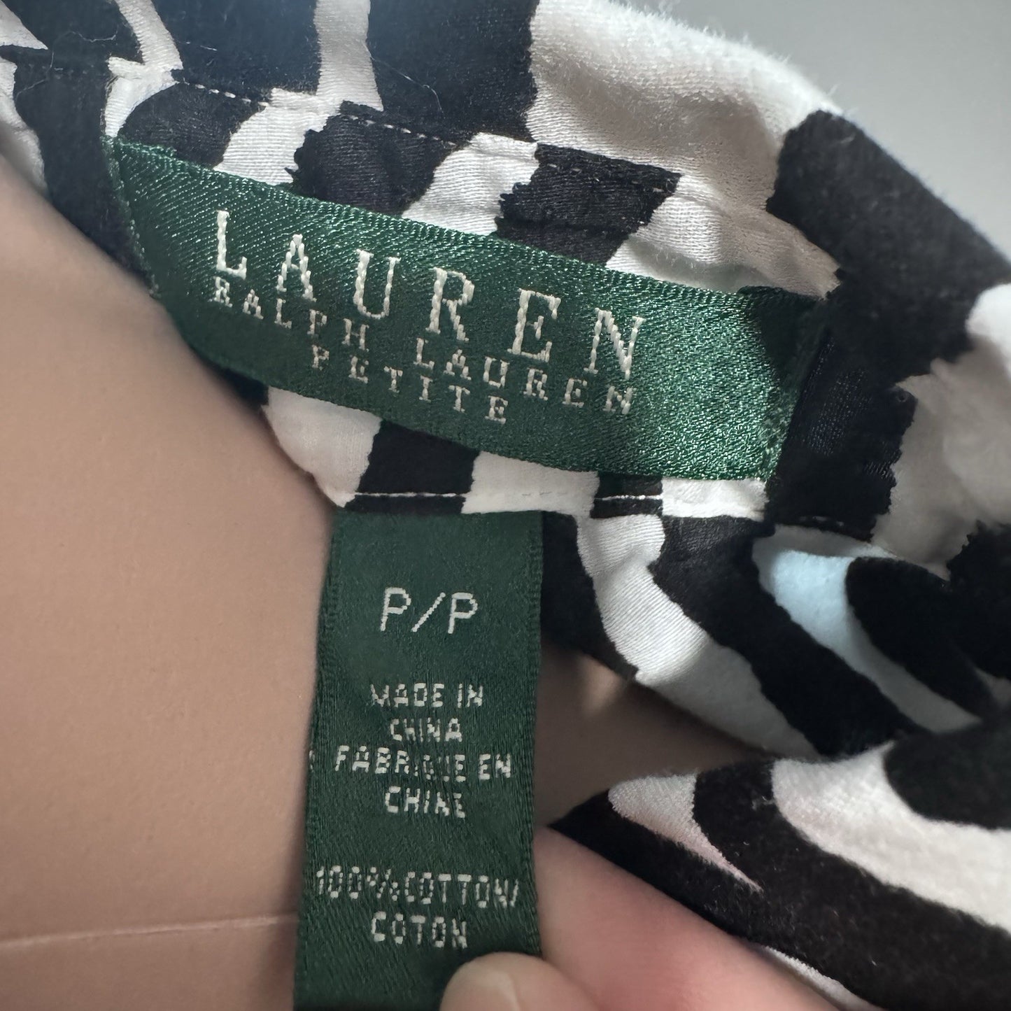 Lauren Ralph Lauren Petite Zebra Print Button Down Shirt Black White P/P