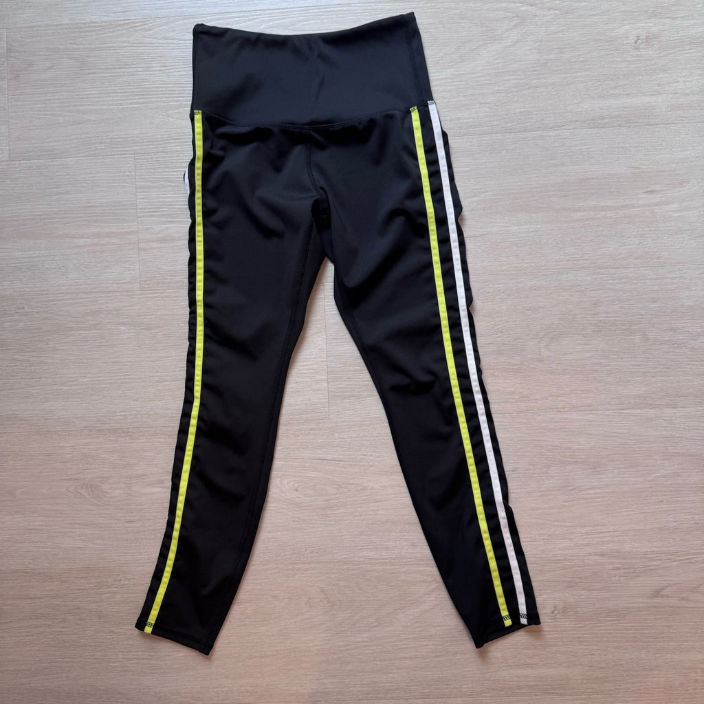 Move Technology Black Leggings Neon Green Stripe High Rise Womens Small
