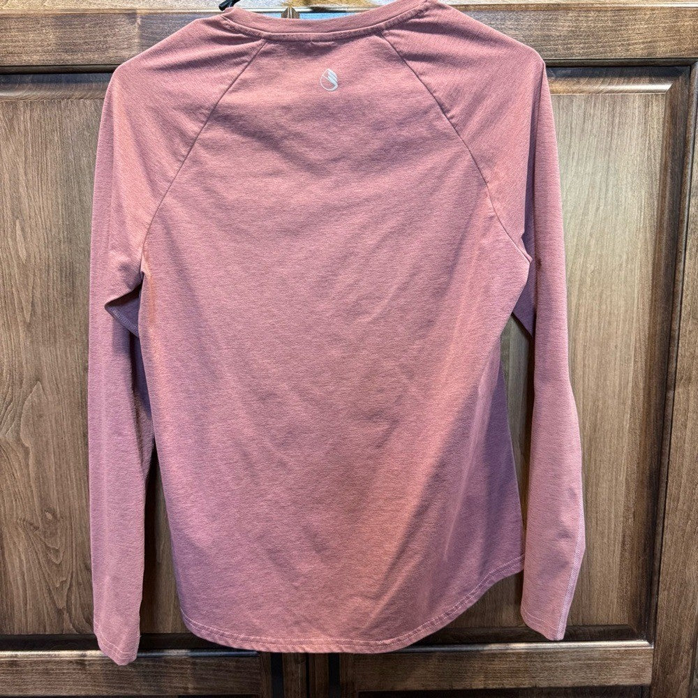 Pink Fitted Long Sleeve T-Shirt with V-Neck
