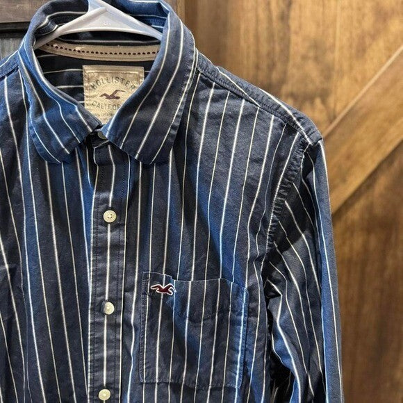 Y2K Hollister Navy Pinstripe Button Down Shirt Sz Small 2000s Vibe