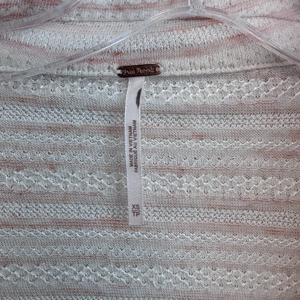 Free People XS Pink Ivory Open Front Tie Cardigan Knit Boho Sweater