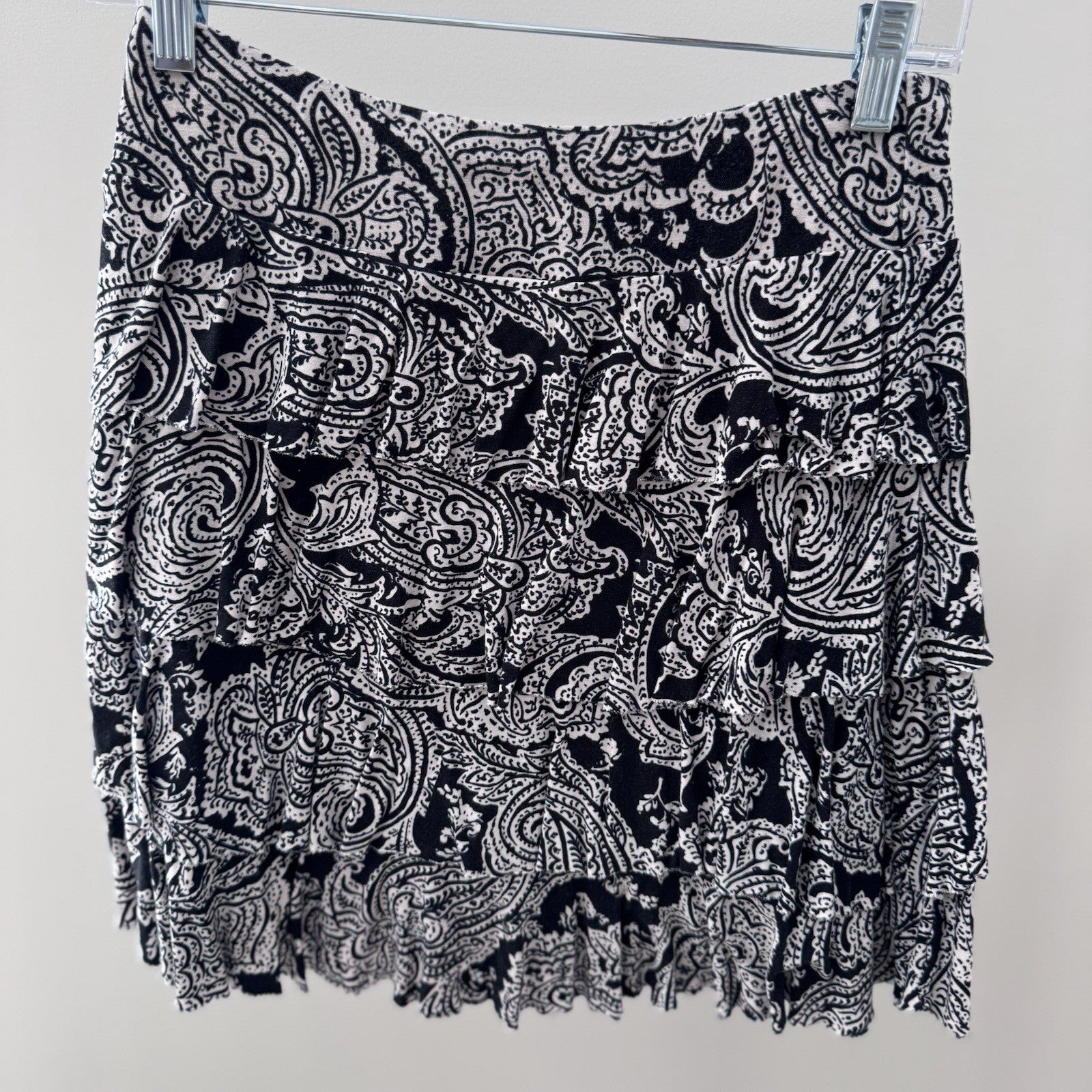 INC International Concepts Skirt Size S Black White Ruffle Tiered Lined