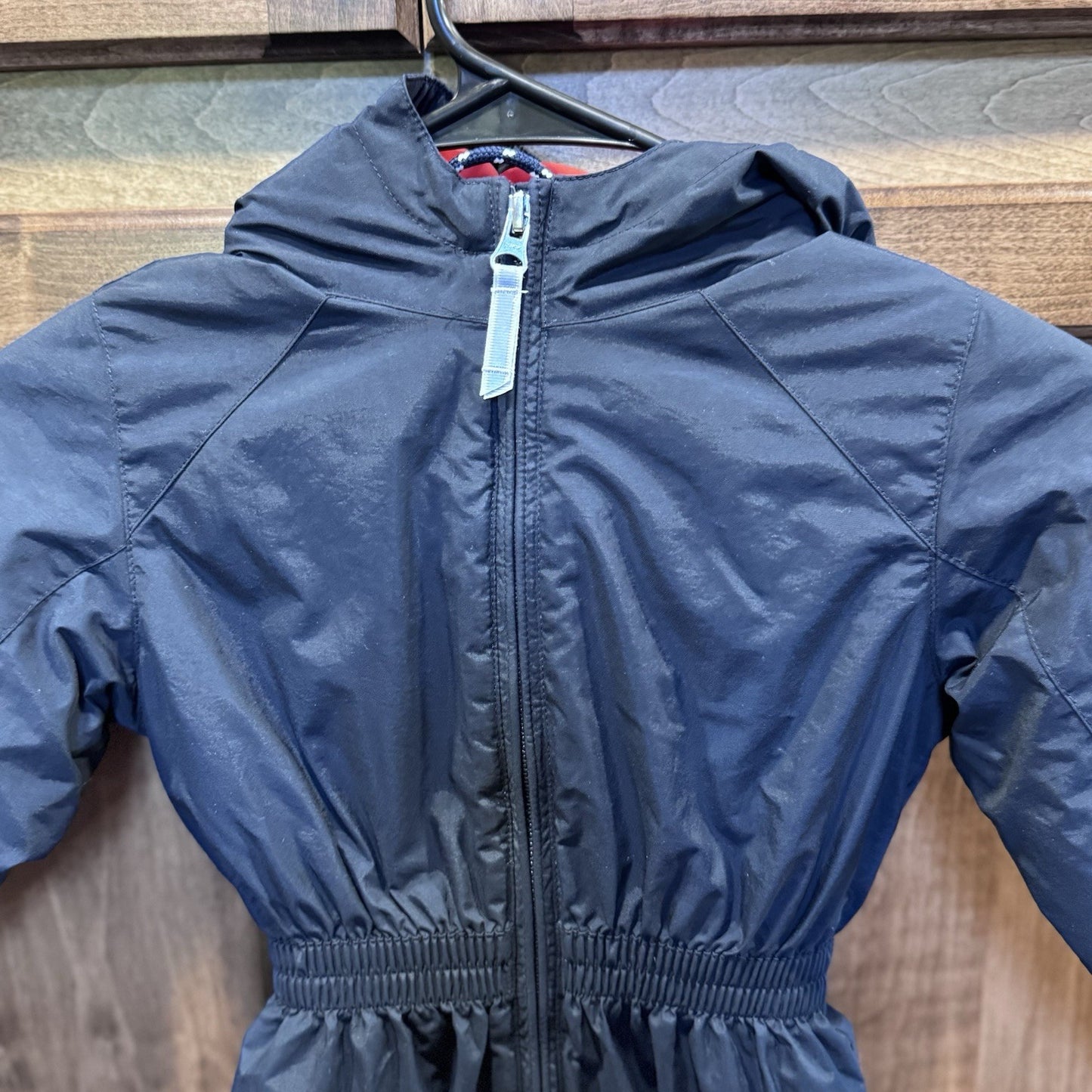 Lands’ End Kids Grow-A-Long Snowsuit 3T Navy Blue Red Hooded Winter One-Piece
