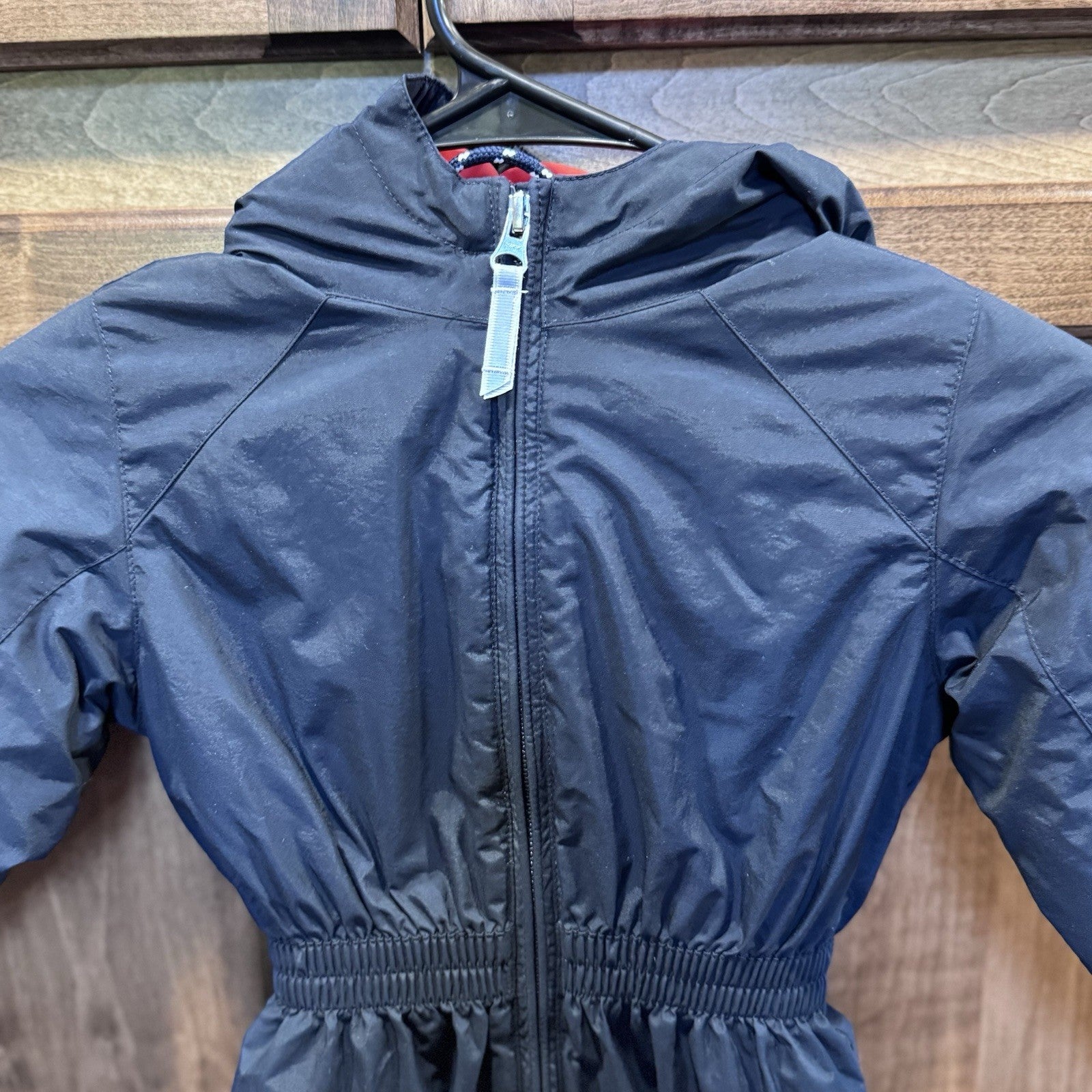 Lands’ End Kids Grow-A-Long Snowsuit 3T Navy Blue Red Hooded Winter One-Piece