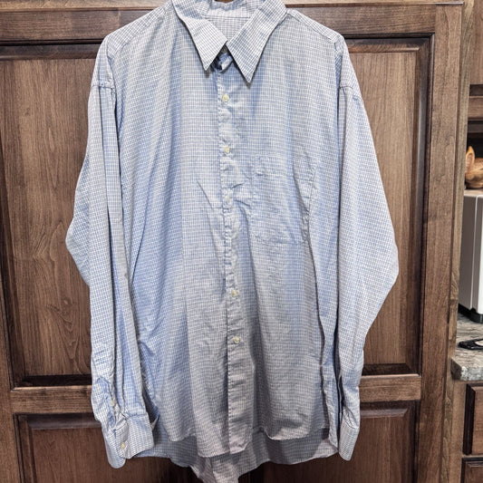 Burberry London Men’s XL Button-Down Shirt Made in USA – Blue Check 100% Cotton