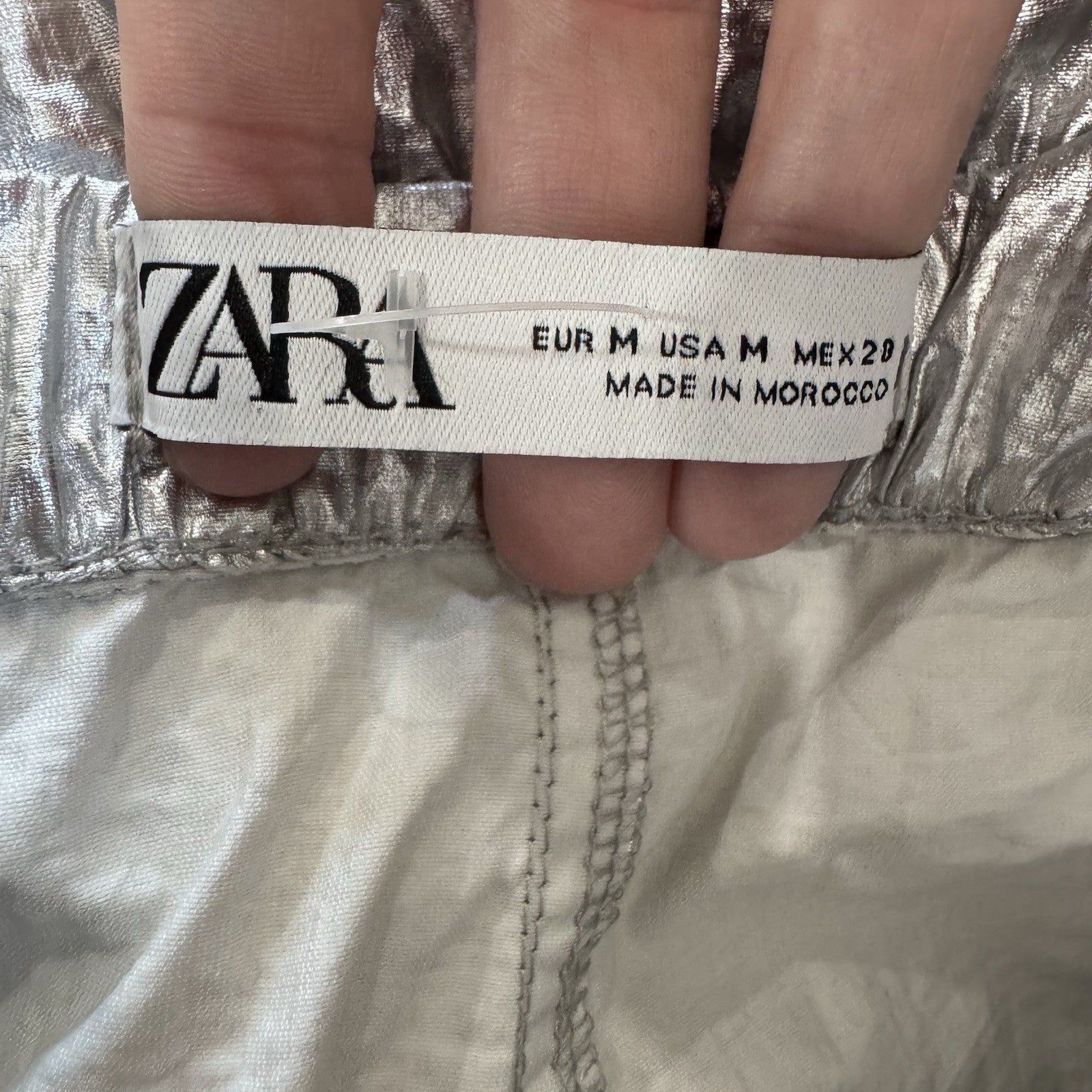 Zara Silver Metallic Paperbag Shorts Women Medium Festival Y2K Disco