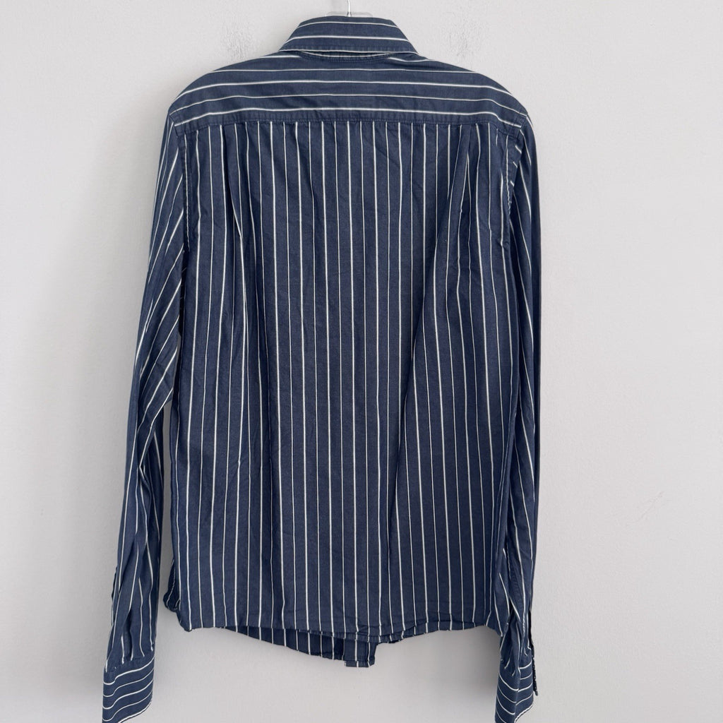 Hollister Mens Large Button Up Shirt Blue White Stripe Cotton Preppy Y2K
