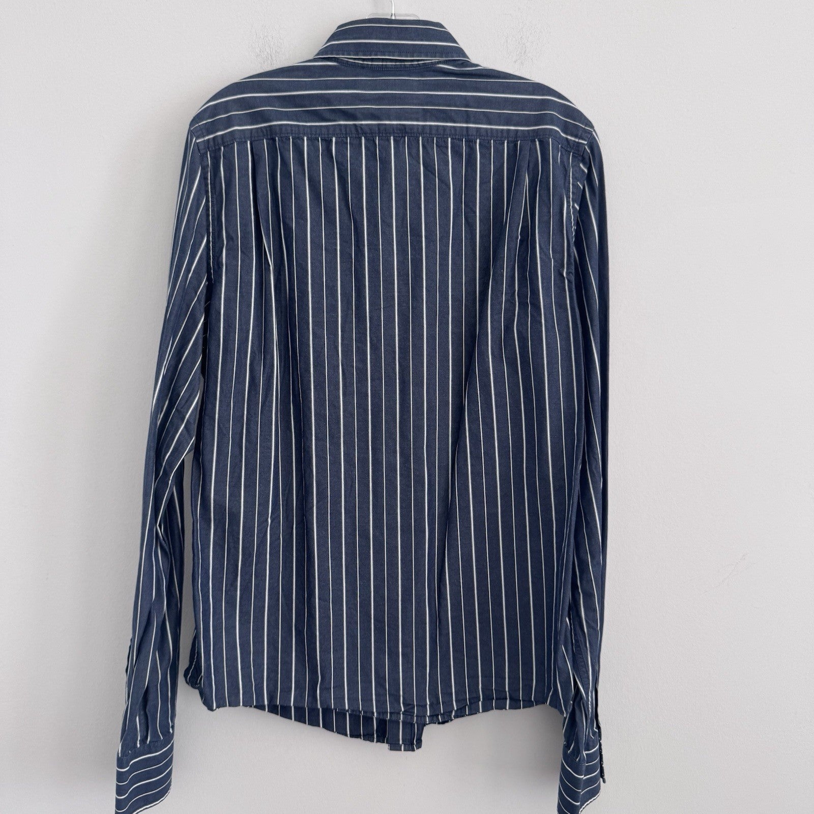 Hollister Mens Large Button Up Shirt Blue White Stripe Cotton Preppy Y2K