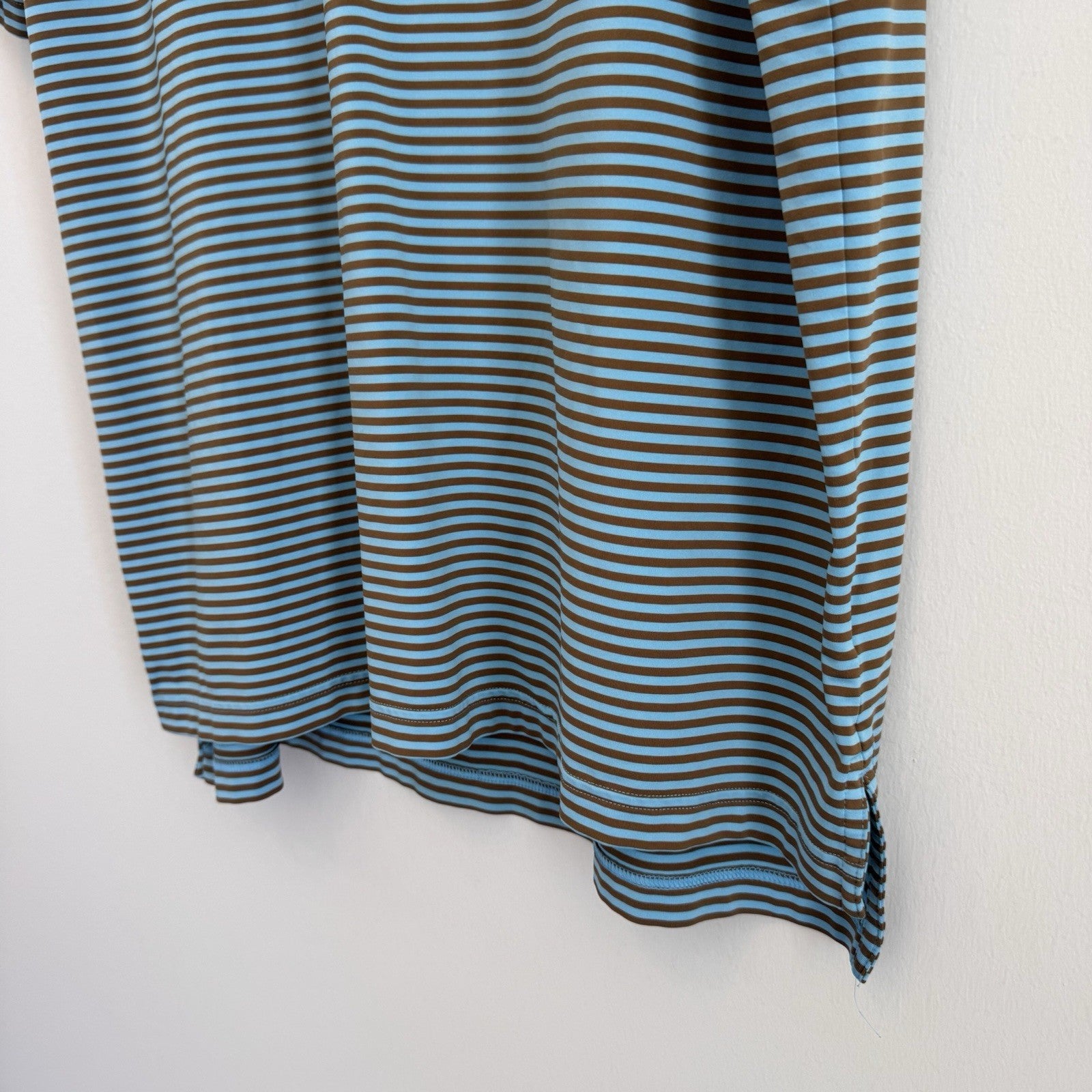 Peter Millar Summer Comfort Polo Shirt Mens Large Blue Brown Striped Golf