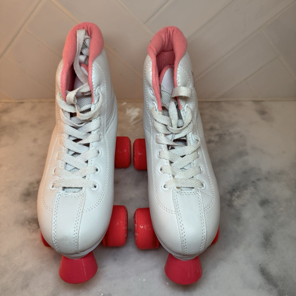 Roller Derby Girls Women Quad Roller Skates White Pink Size 4 Adjustable Pro