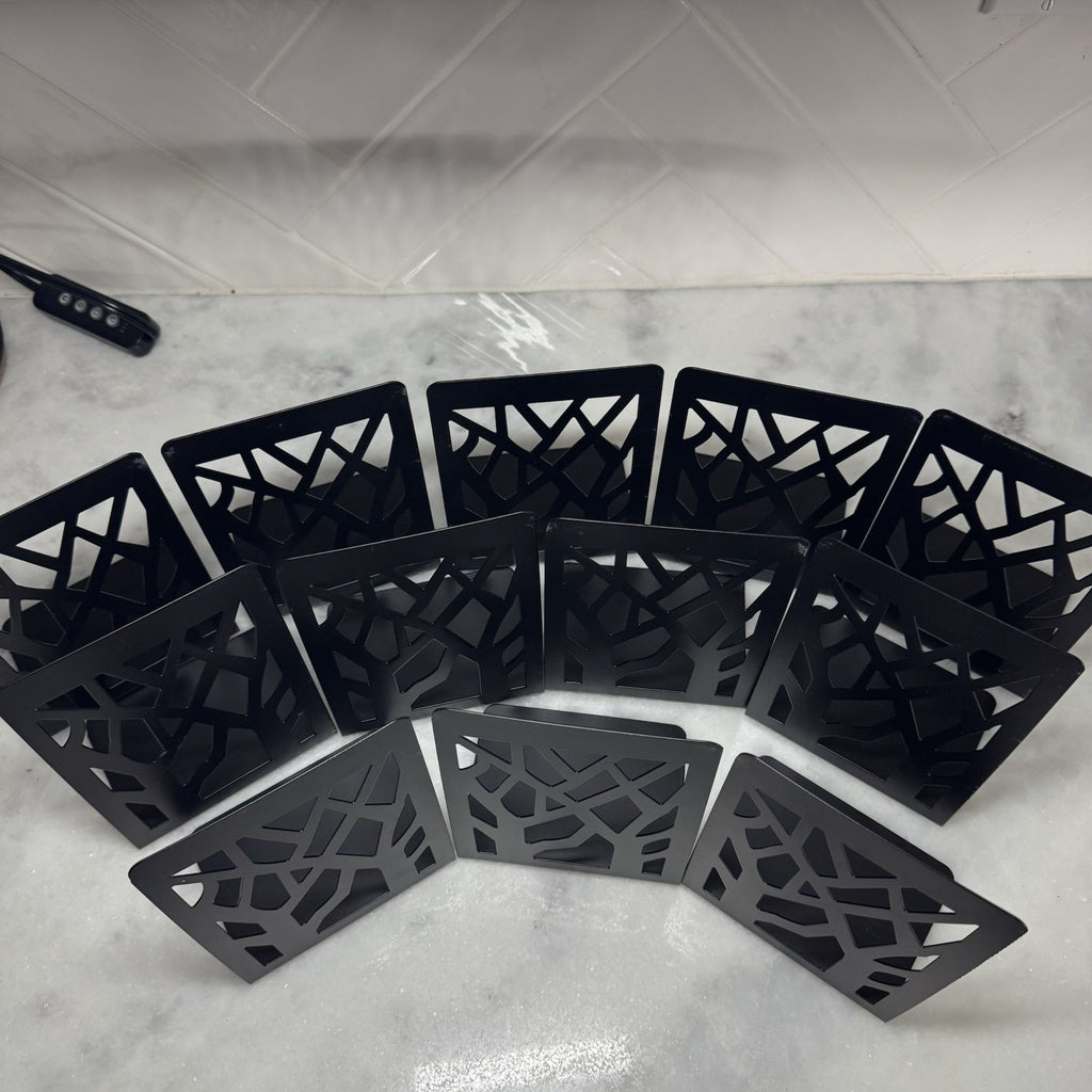 Set of 10 Black Metal Tree Design Bookends Modern Decorative Shelf Organizers