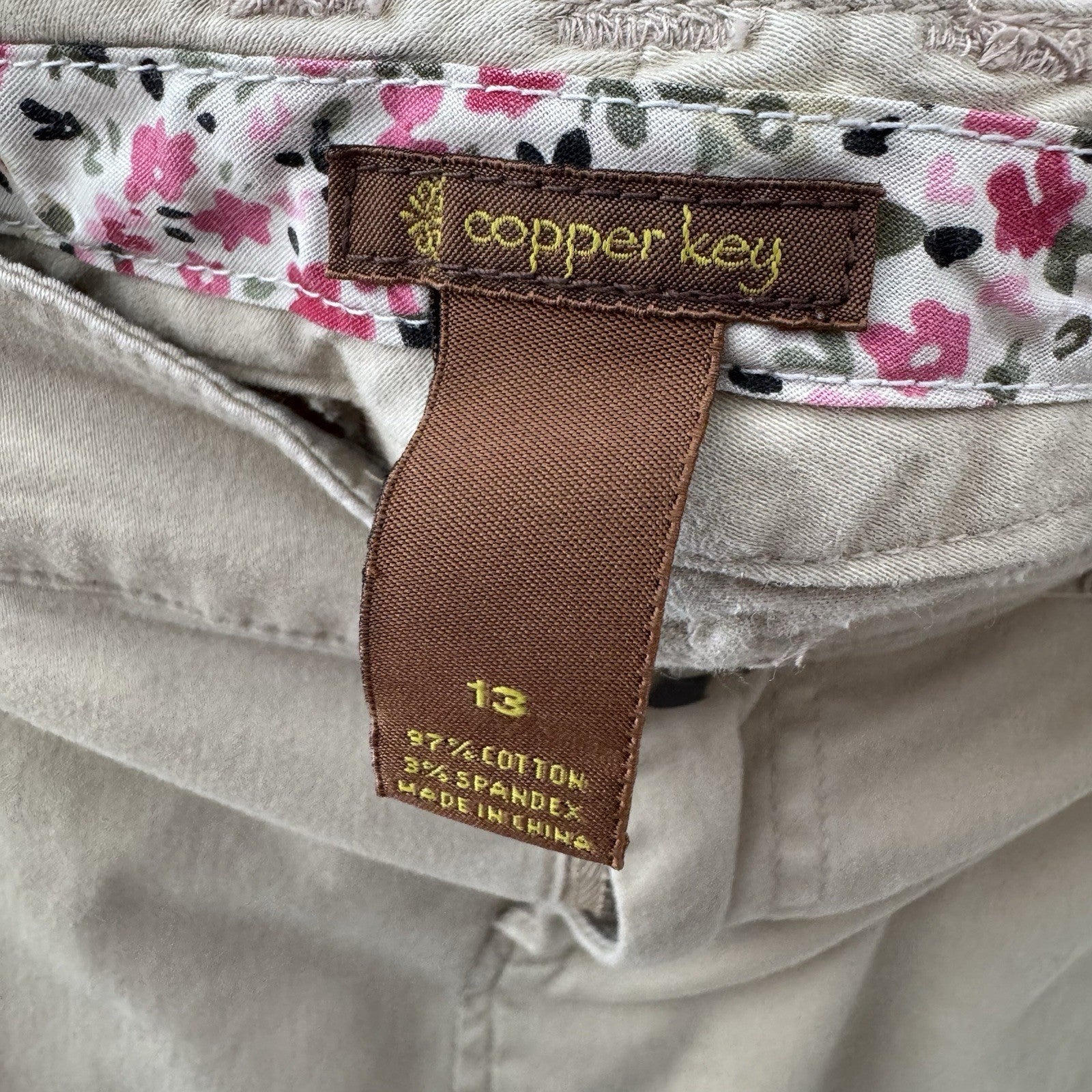 Copper Key Skirt Size 13 Khaki Stretch Casual Utility Style RN 39831