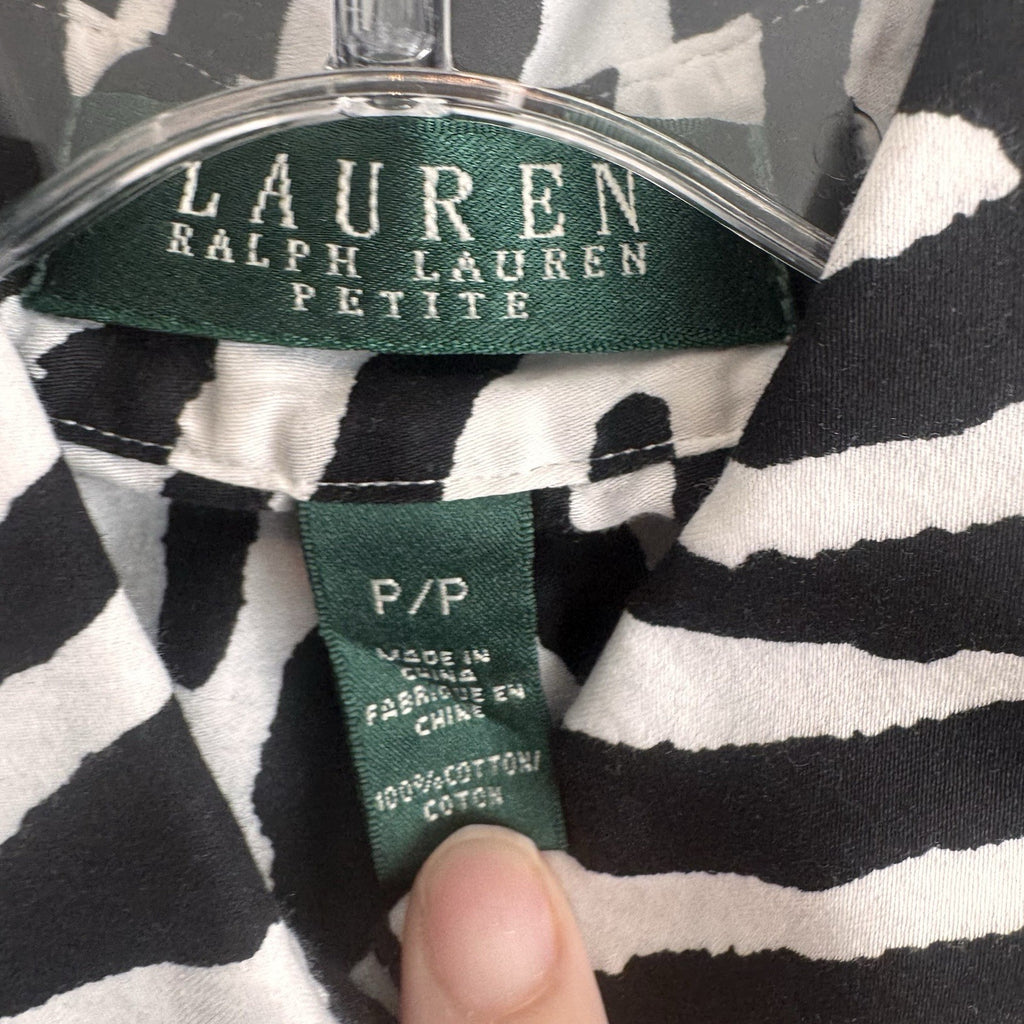 Lauren Ralph Lauren Petite P Zebra Print Button Down Shirt Cotton Safari Women’s