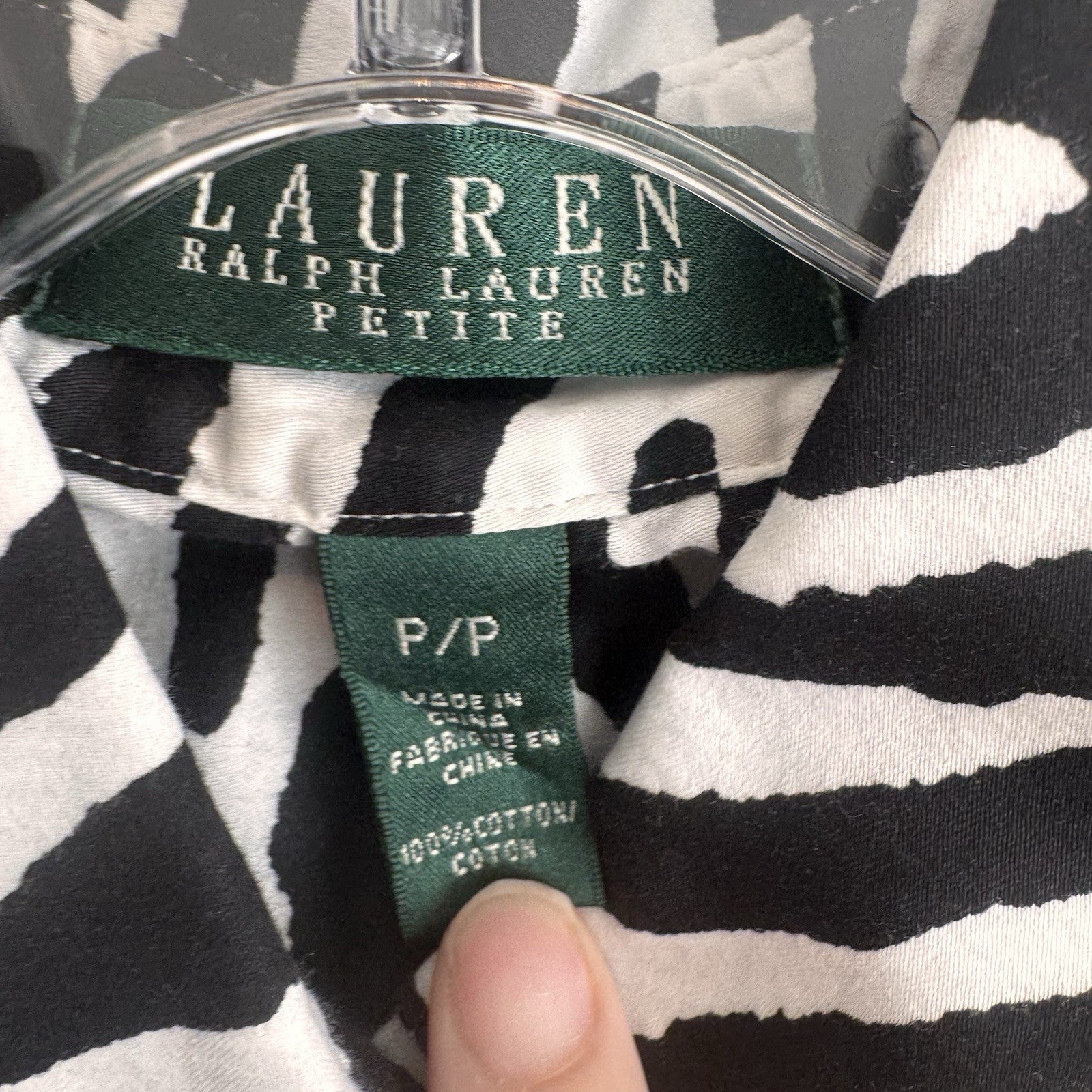 Lauren Ralph Lauren Petite P Zebra Print Button Down Shirt Cotton Safari Women’s