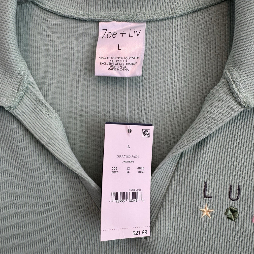 Zoe + Liv Lucky Green Polo Dress L St Patrick’s Day Ribbed  Dress NWT Women’s
