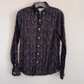 Express Mens M Extra Slim Fit Floral Button Up Shirt Stretch Cotton Black