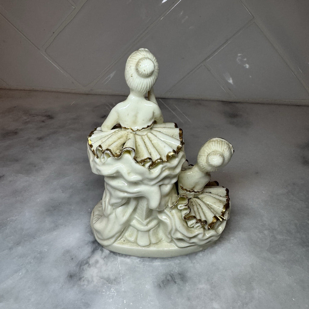 Vintage Porcelain Ballerina Figurine – White & Gold Ballet Dancer