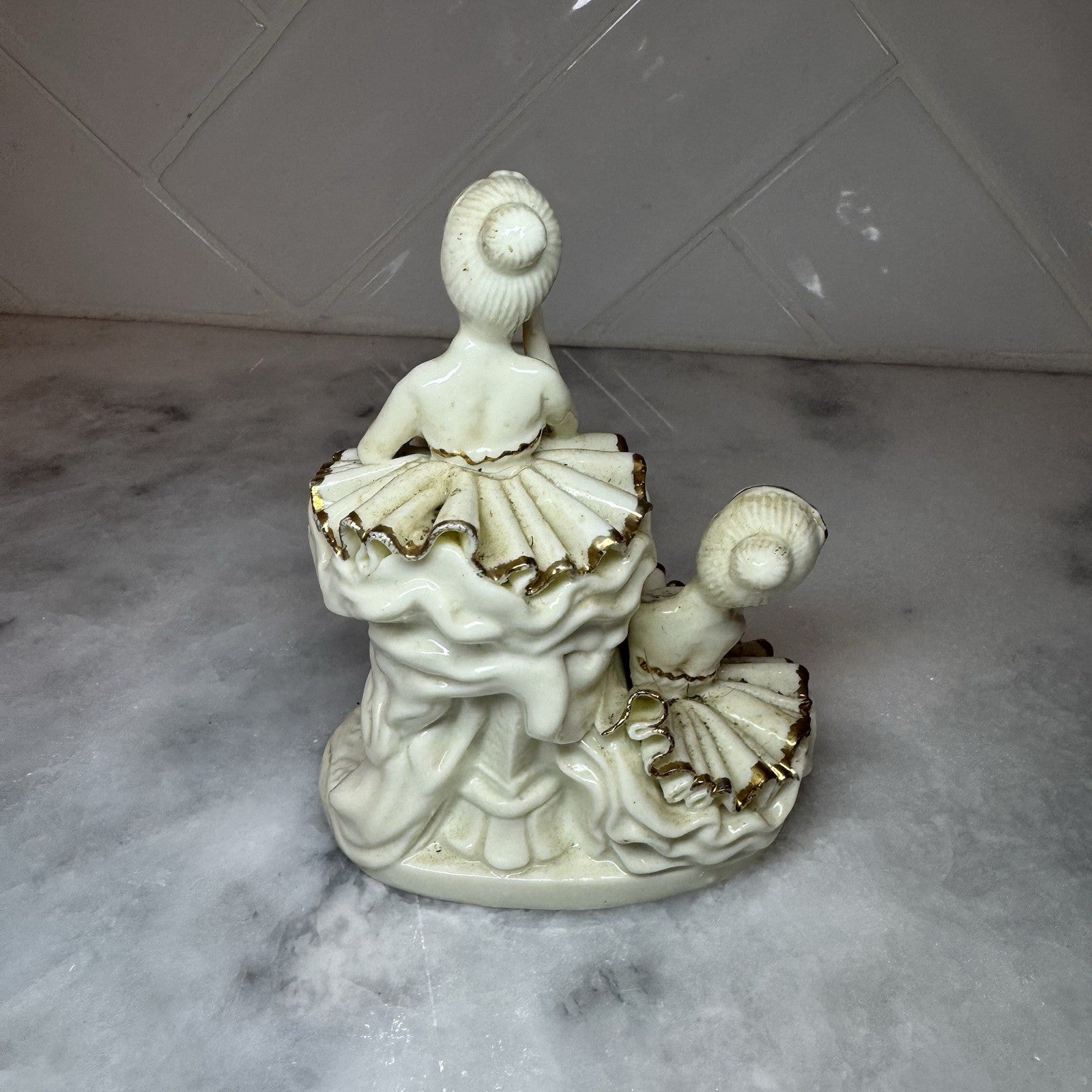 Vintage Porcelain Ballerina Figurine – White & Gold Ballet Dancer