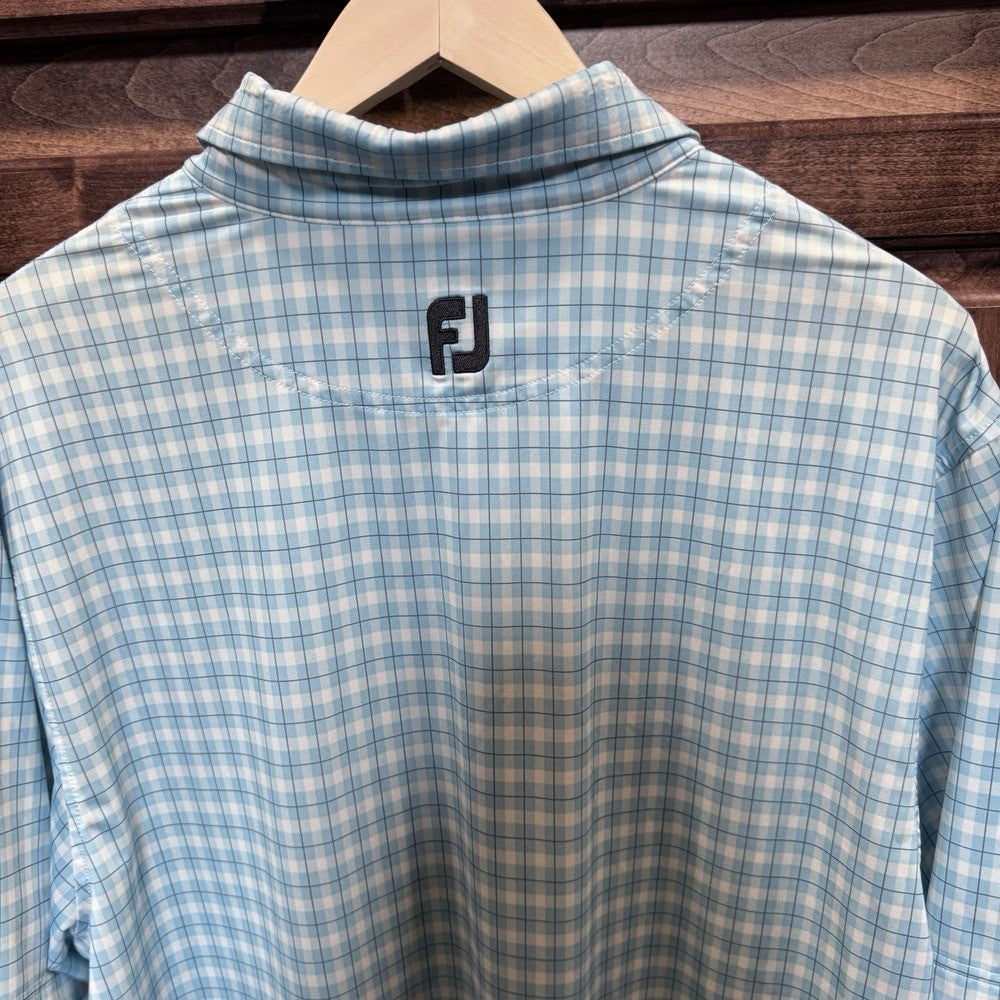 FootJoy Performance Polo Shirt Men's Size Large Blue Plaid Stretch Golf Shirt