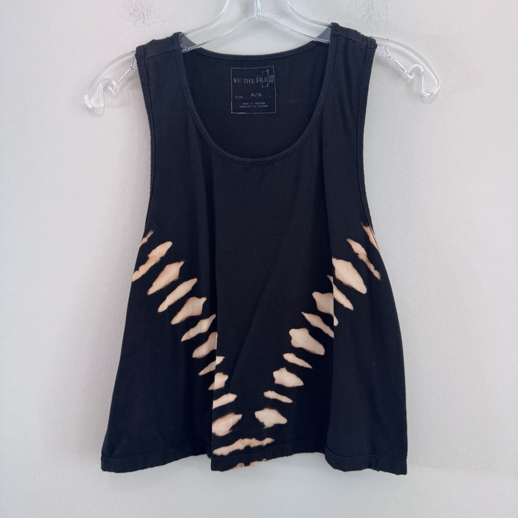 Free People We The Free Distressed Tank Top Black Cutout Bleach M