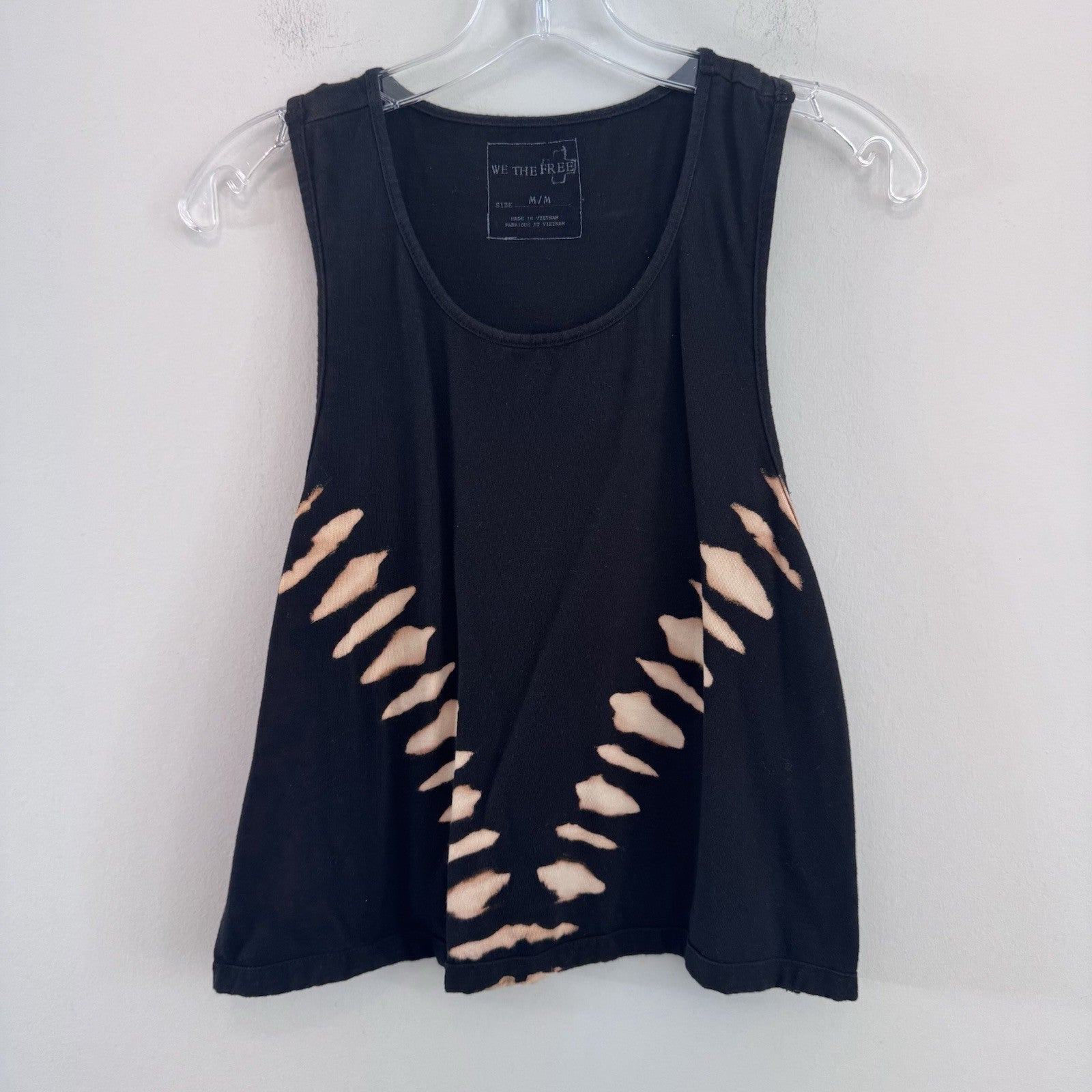 Free People We The Free Distressed Tank Top Black Cutout Bleach M