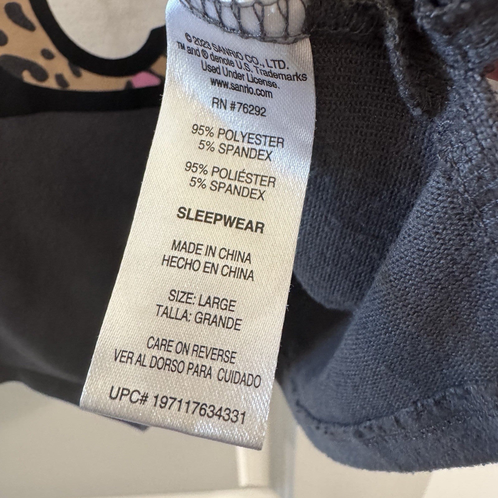 Hello Kitty Sanrio Womens L Leopard Bow Lounge Top Gray Sleepwear 2023 Cute