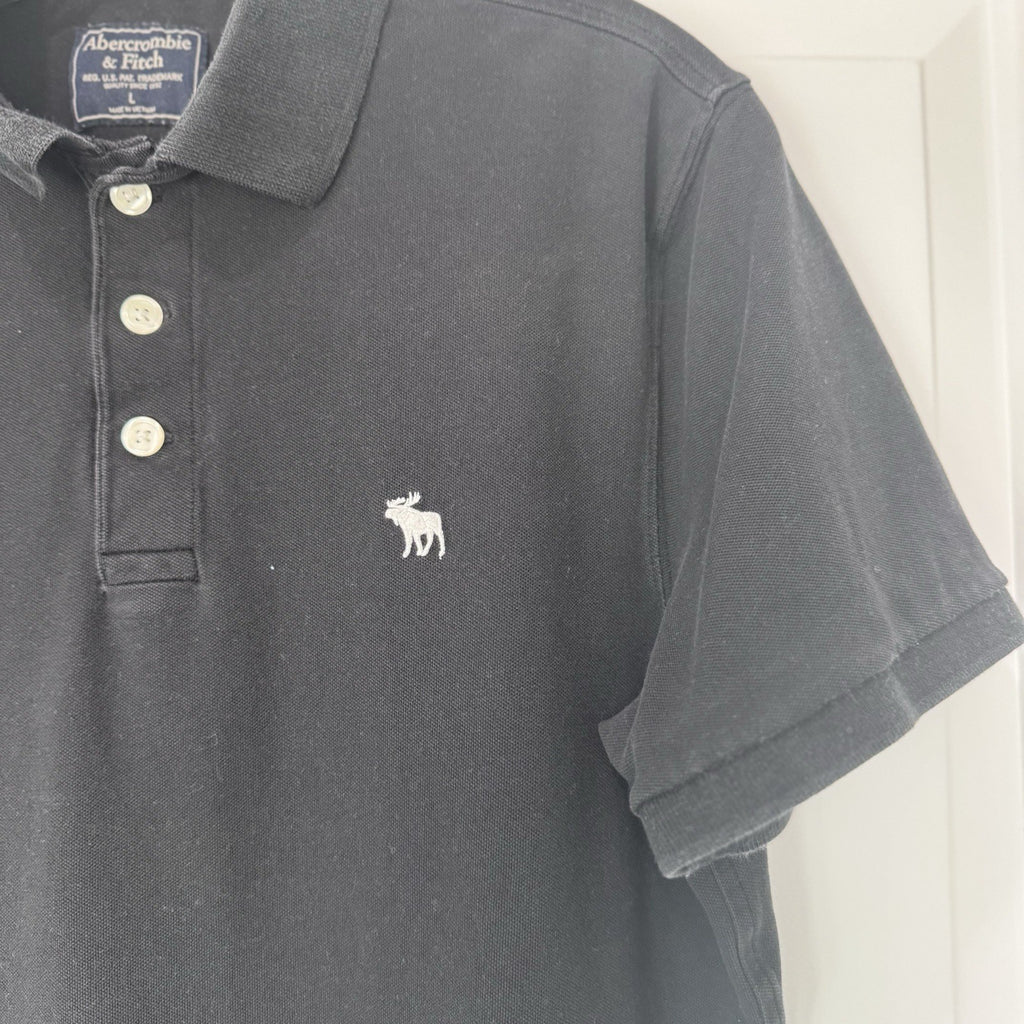Abercrombie & Fitch Black Polo Shirt Mens Large Short Sleeve Logo