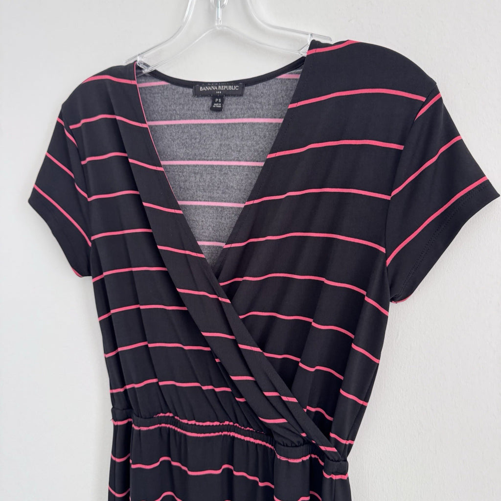 Women’s Banana Republic Petite Black Pink Stripe Wrap Dress PS