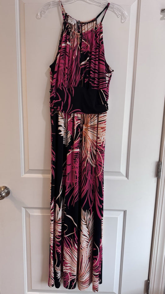 London Times Womens Maxi Dress Size 16 Pink Black Abstract Sleeveless