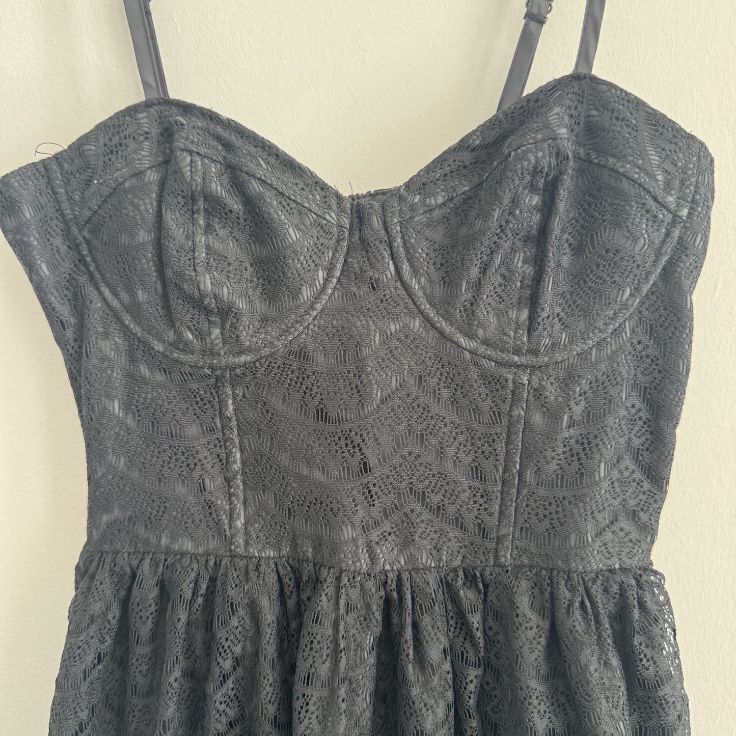 American Rag Company Black Lace Bustier Fit Flare Dress XS Mini