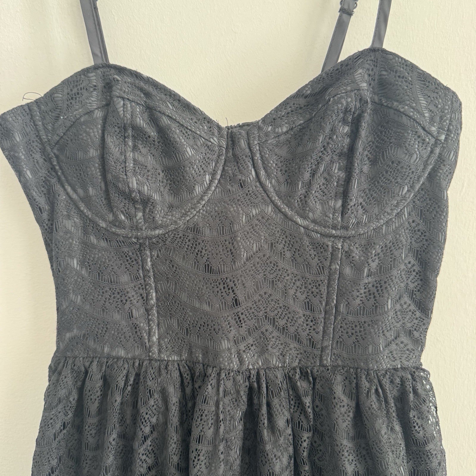 American Rag Company Black Lace Bustier Fit Flare Dress XS Mini