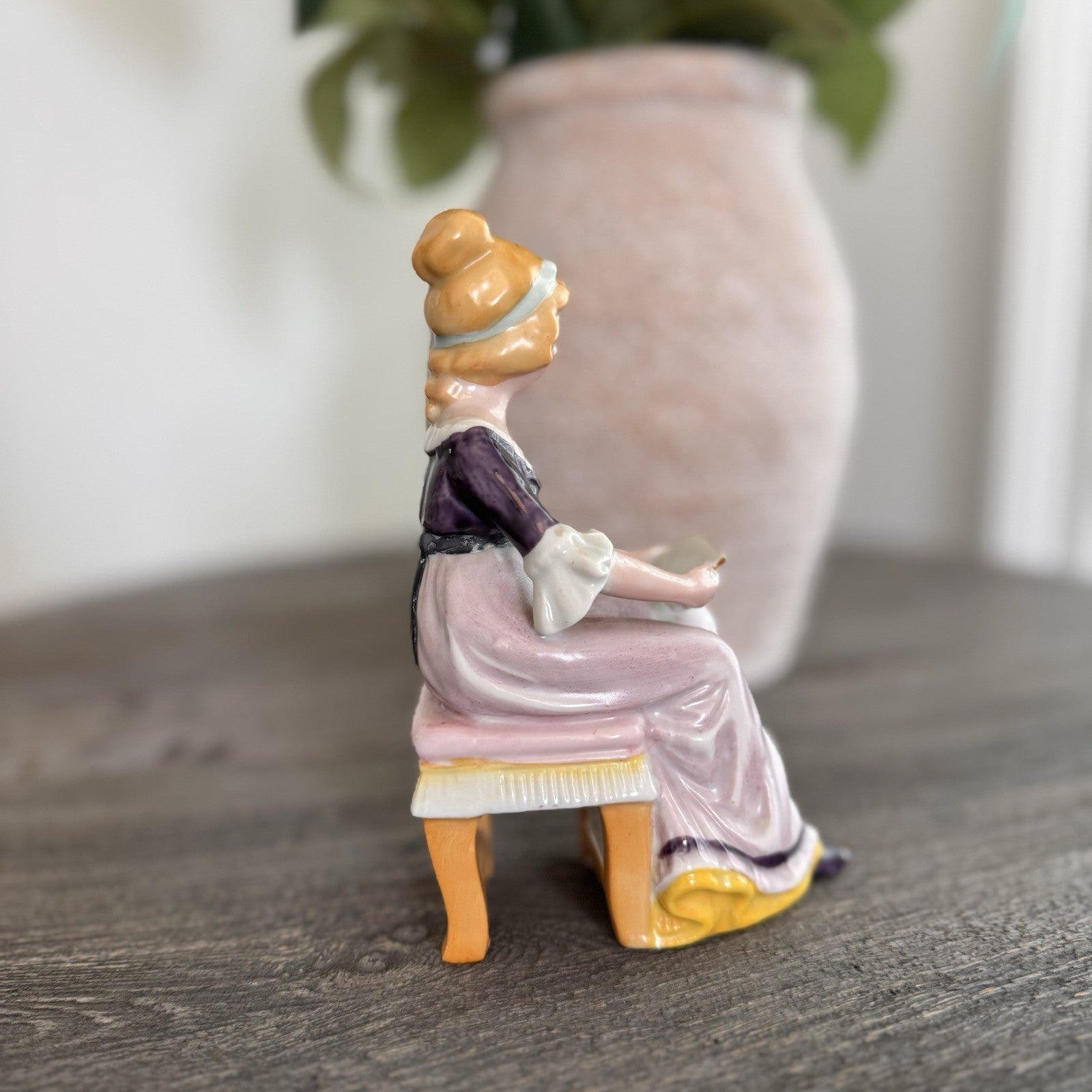 Goldcastle Chikusa Japan Porcelain Figurine Victorian Lady Reading on Bench