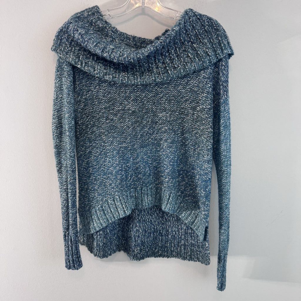 American Eagle XS Blue Marled Cowl Neck Sweater Metallic Cozy Boho