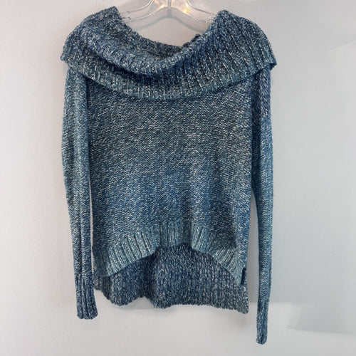 American Eagle XS Blue Marled Cowl Neck Sweater Metallic Cozy Boho