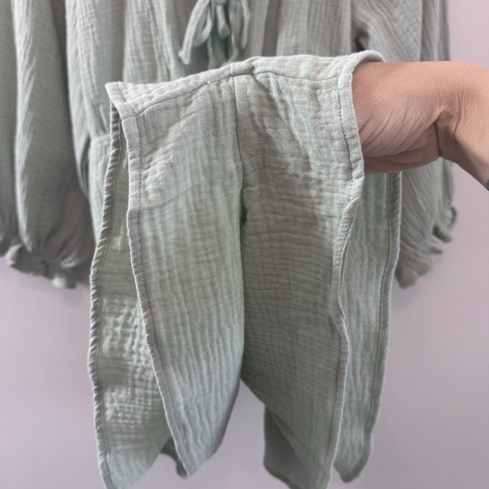 Entro Mint Gauze Romper Dress M Boho Tie Front Tiered Cotton