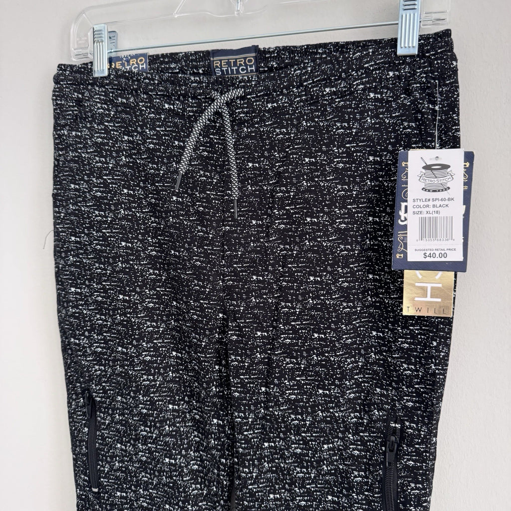 Boys Retro Stitch Black Jogger Pants XL 18 Speckled NWT 