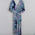 Lilly Pulitzer Maxi Dress S Blue Pink Green Wrap V Neck Resort