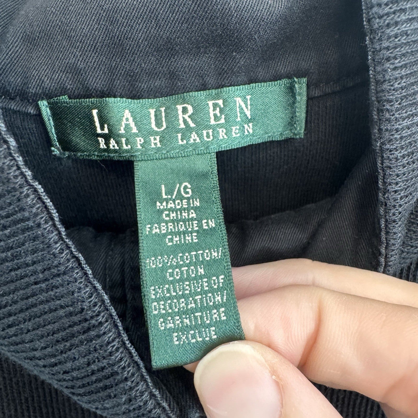 Lauren Ralph Lauren Ribbed Henley Sweater L Black RLL Logo Snap Top  Women’s 
