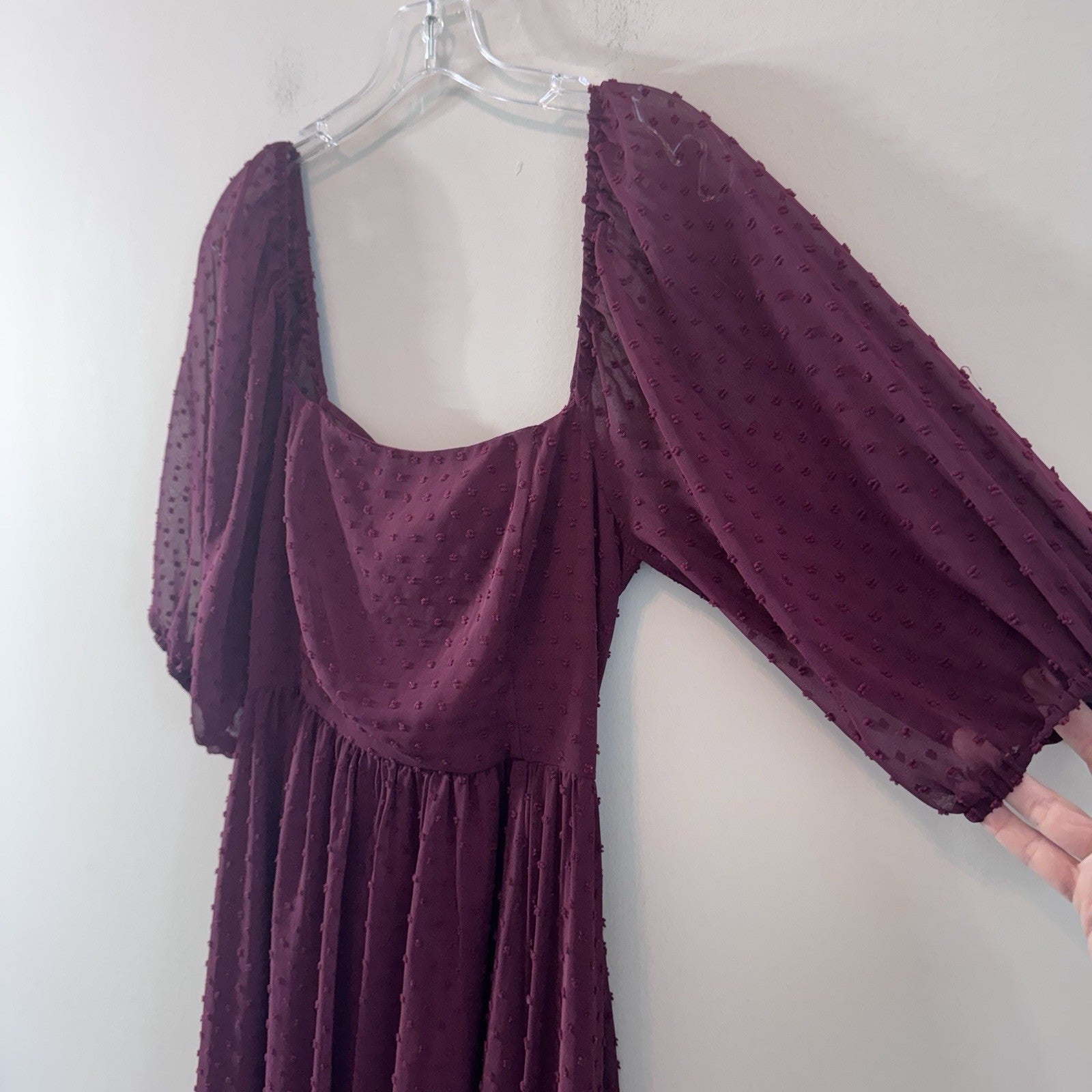 Altar’d State Plum Swiss Dot Midi Dress Medium Cottagecore Boho