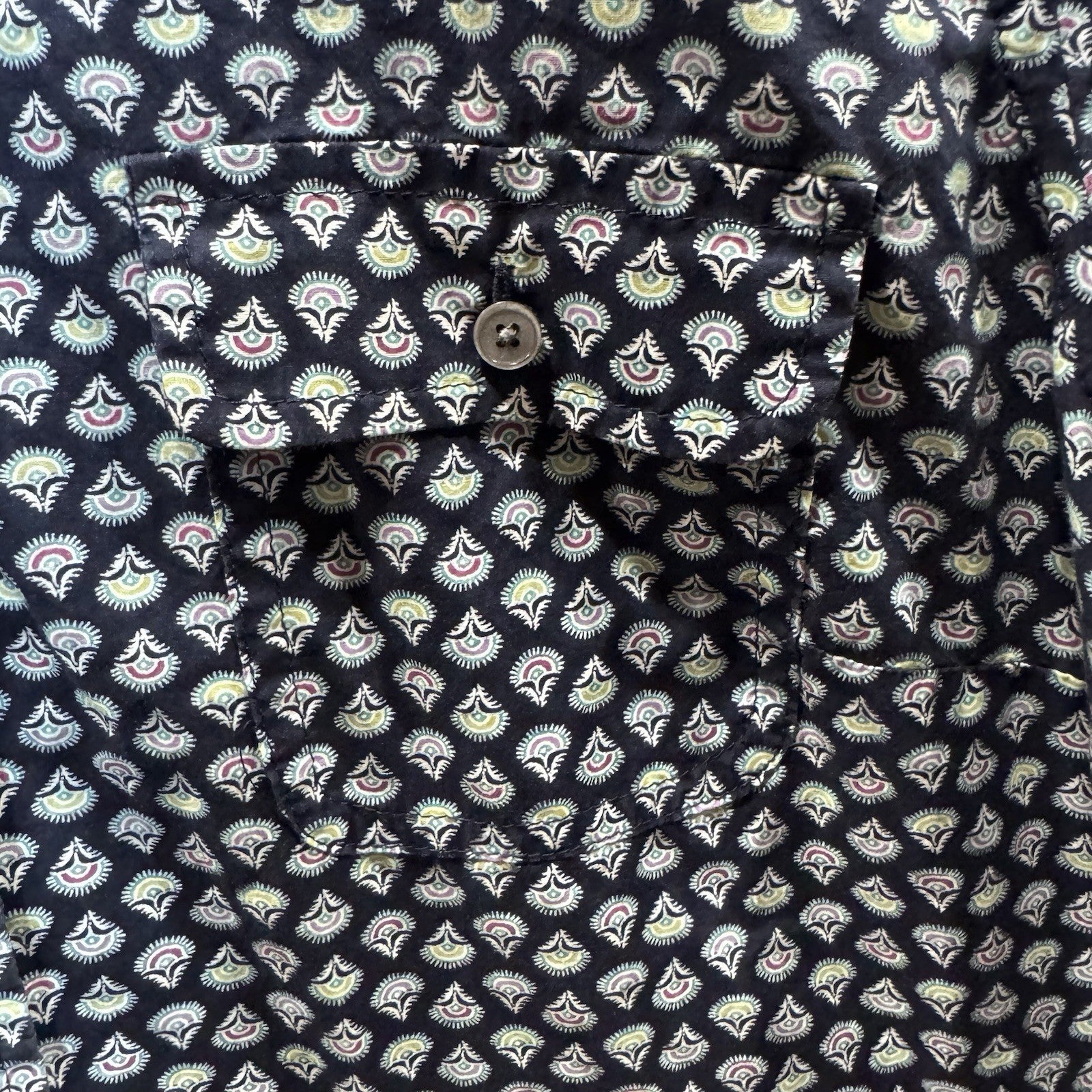 Talbots Button Down Shirt Size 16 Navy Multicolor Paisley Print 