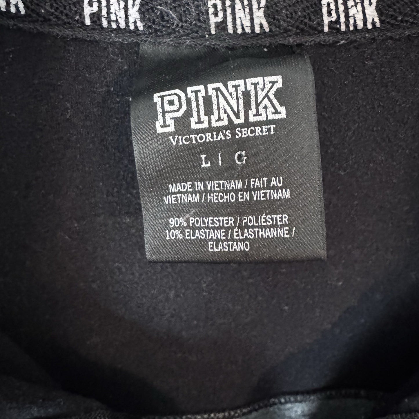 PINK Victoria’s Secret 1/4 Zip Pullover L Gray Black Dog Logo Stretch