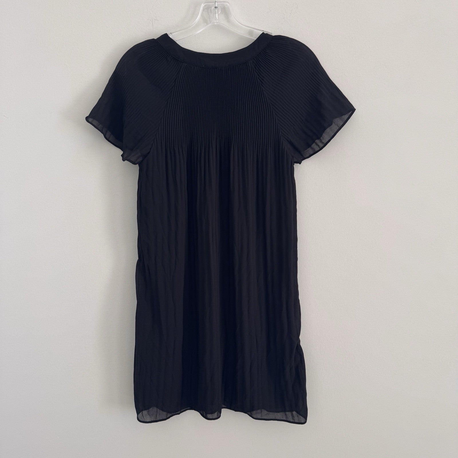 She + Sky Black Pleated Flutter Sleeve Mini Dress Women's Size S V-Neck Lined