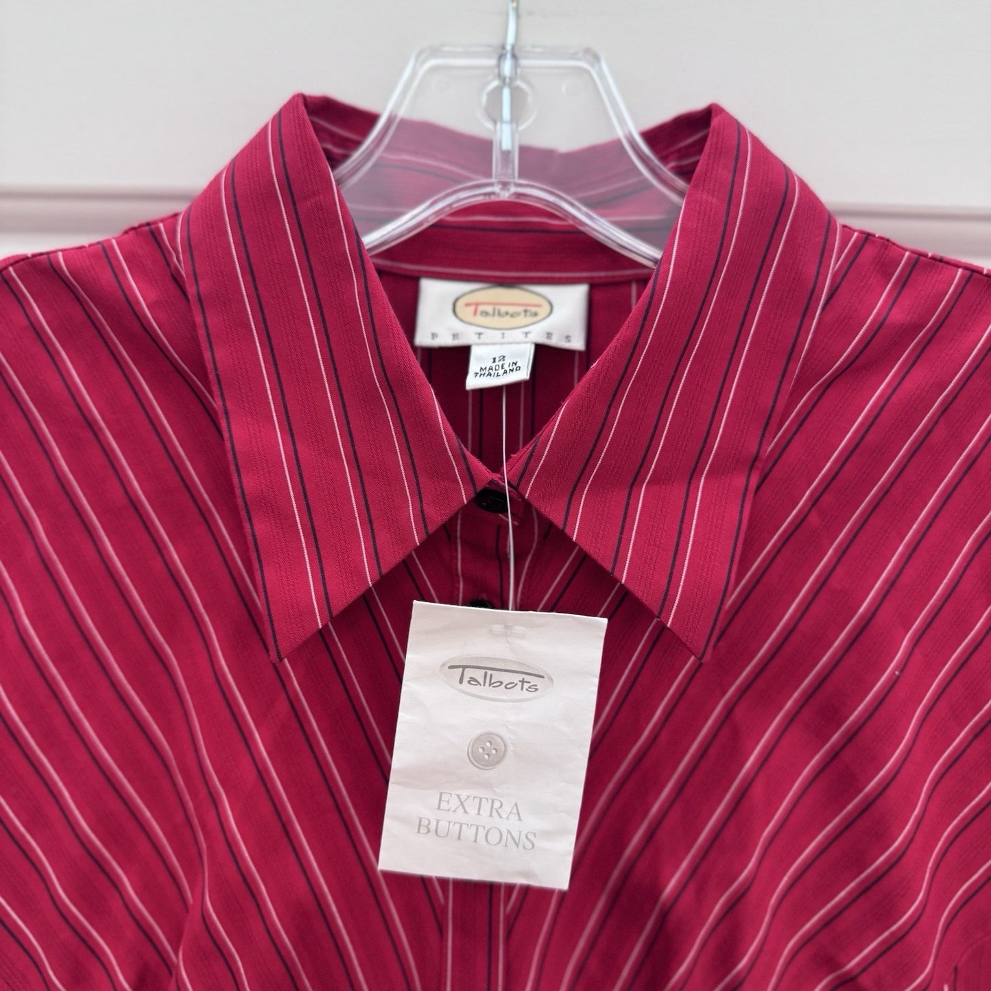 Talbots Petites Blouse 12P Pink White Stripe Button Front Long Sleeve NWT