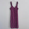 Sienna Sky Dress L Magenta White Print Ruffle Strap Midi Lined NWT