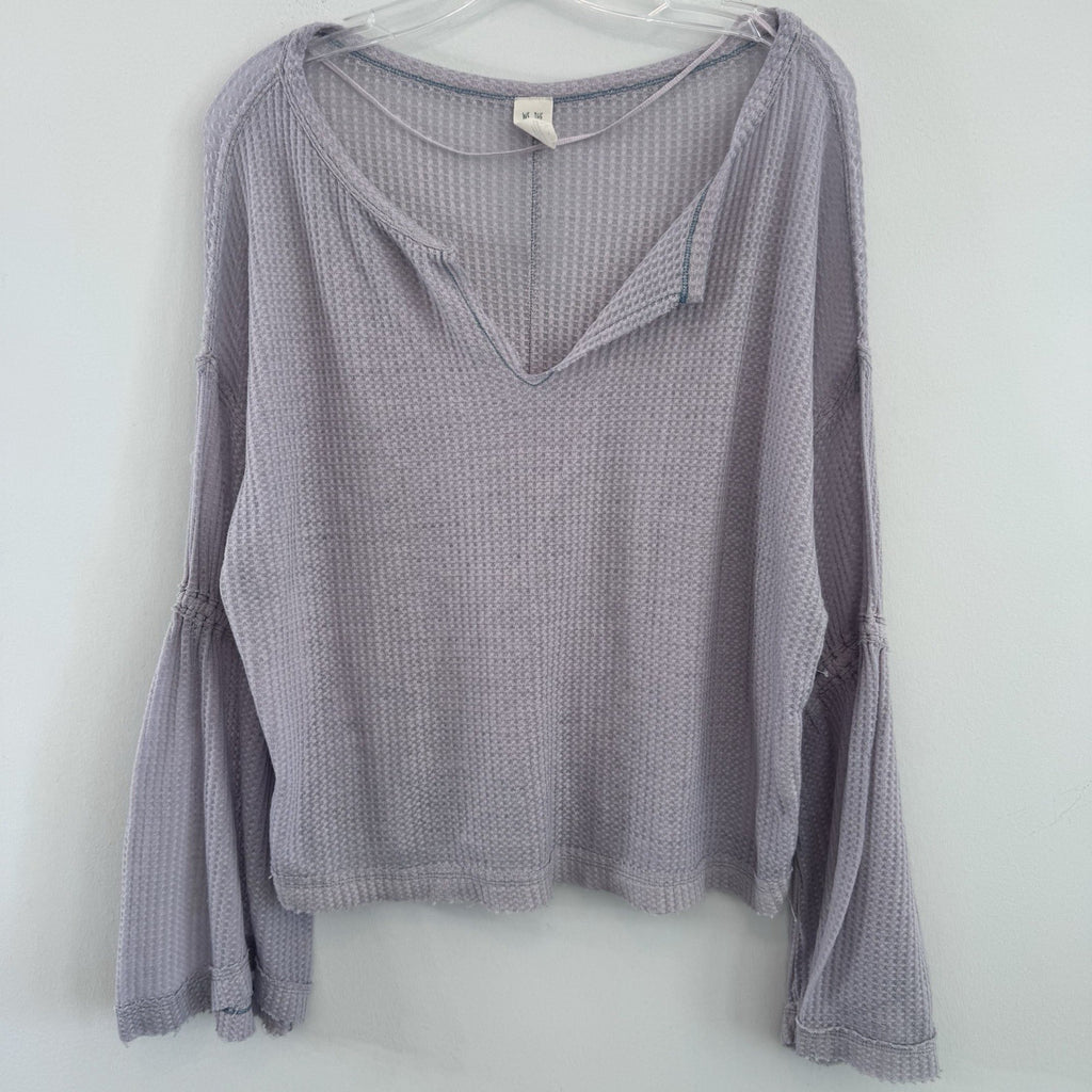 We The Free XS Lavender Waffle Knit Bell Sleeve Thermal Boho Top